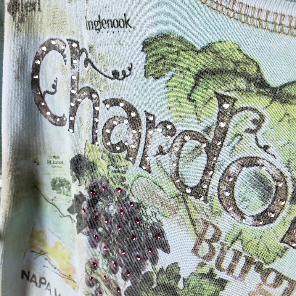 Vintage Y2K Cactus Top Tee Shirt Chardonnay Wine Print Bedazzled Bling size L - Picture 4 of 9